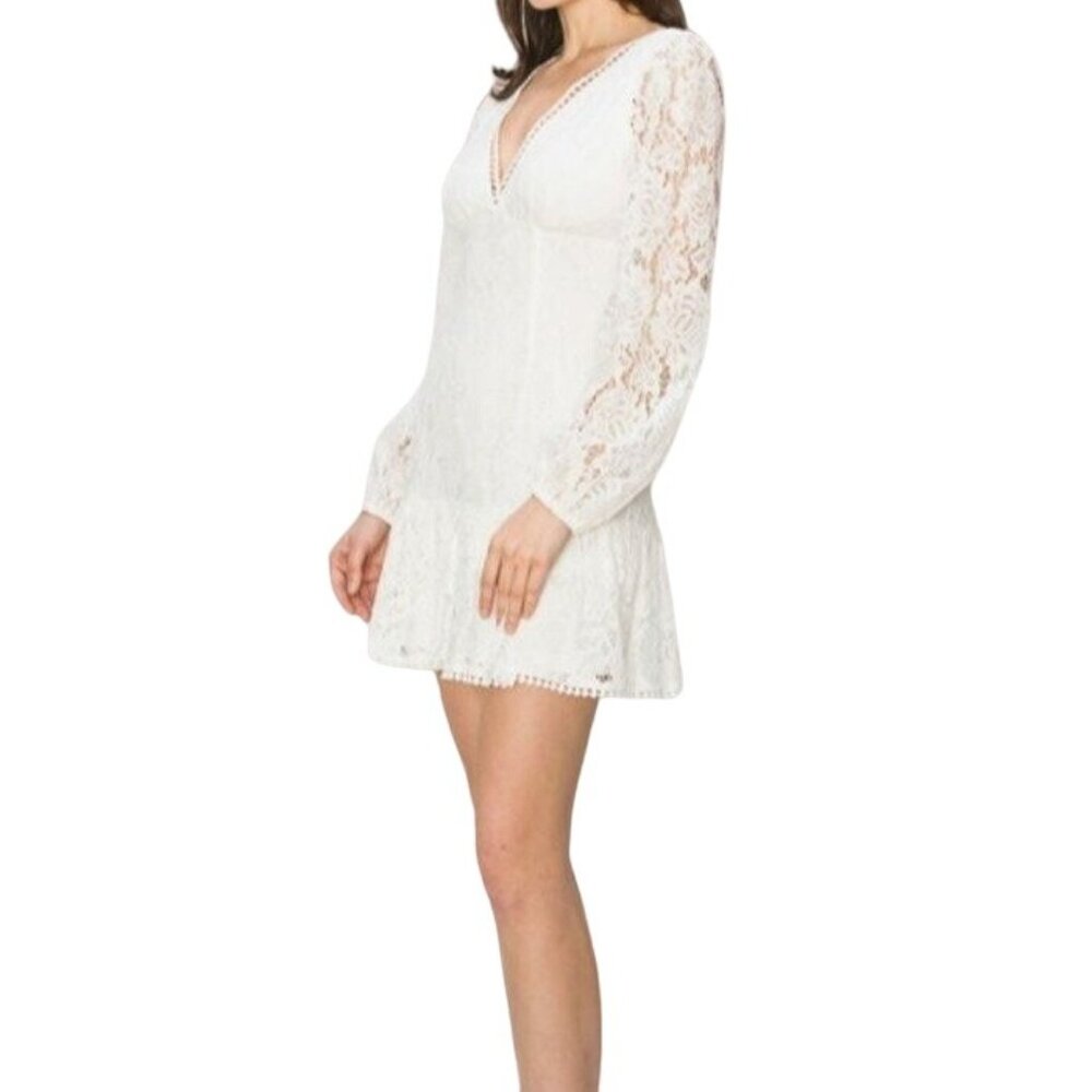 INA Lace Tie Back V-Neck Long Sleeve Mini Dress White Size Medium NWT - Picture 1 of 5
